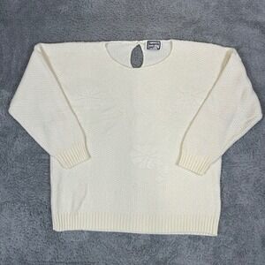 Keneth Too! Plus Vintage Cream Pointelle Floral Knit Sweater Made in USA